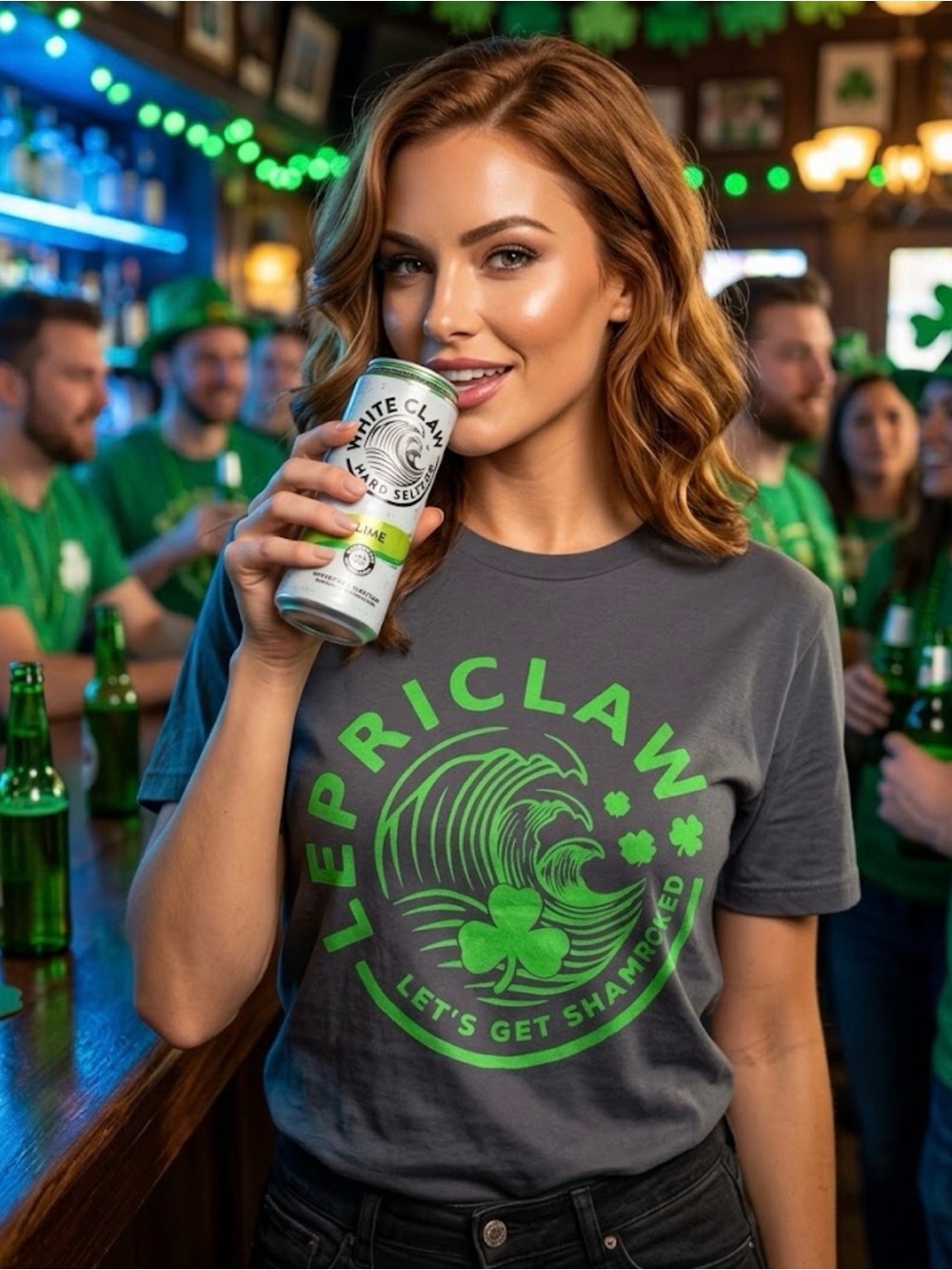 5 for $30 New! Port Authority Lepriclaw White Claw Shamrock Gray Tee